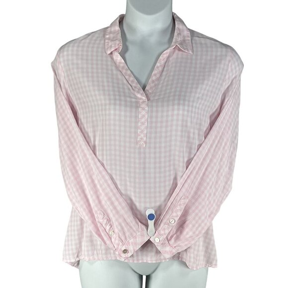 J Jill Womens XL Pink Gingham Popover Blouse Notch Neckline Clean Girl Feminine - Picture 4 of 16